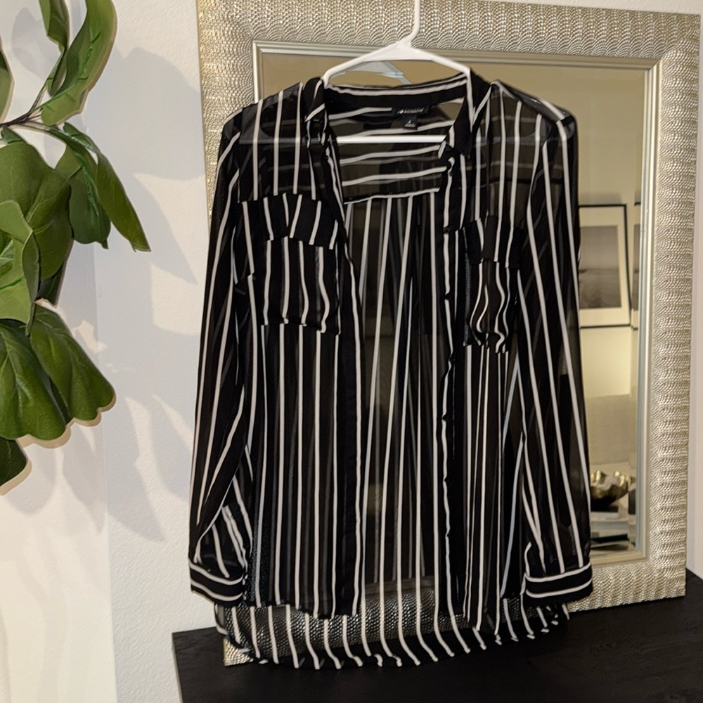 Striped Sheer Button Down Top